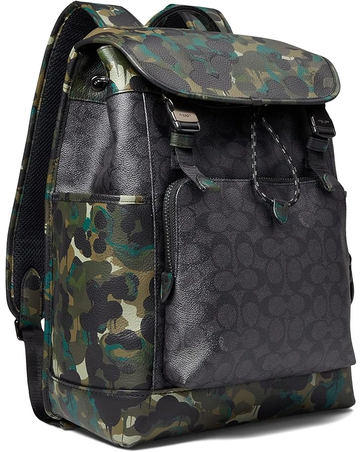 COACH League Flap Backpack In Signature With Camo Print Leather 2 COACH League Flap Backpack In Signature With Camo Print Leather