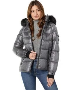 MICHAEL Michael Kors Short Puffer With Faux Fur Trim Hood Jacket M425739QZ